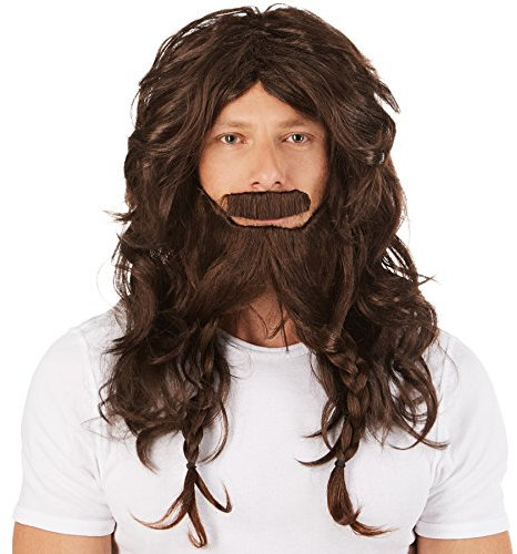 dressforfun Herrenperücke Wikinger, braun | Kriegerische Wikingerperücke | Inkl. coolem Bart