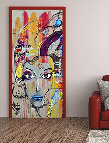 Livingcasa Graffiti-Dame Kunst Türsticker 75x200cm Selbstklebend, Seidenmatt, Mehrfarbig, Graffiti, Türdekoration