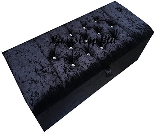 luxisleepltd,,,Beautiful Large Wilton Crushed Velvet Fabric Crystal Diamante ottoman storage box blanket box, ((Length 30'' x Width/Depth 13'' x Hieght 13'', Black)
