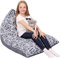 Kids Bean Bag - COVER ONLY - Stuffed Animal Storage - Large Triangle Beanbag Chairs for Kids - 150+ Teddy Plush Toys Holder and Organiser for Girls - 100% Cotton Canvas - Grey Roses