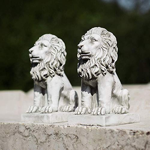HomeZone 2 Piece Effetto Pietra Resina Seduto Leone Animale Giardino Ornamenti Fatto a Mano Sculture Prato Statuette Antico Arredamento Animali Selvatici Sculture