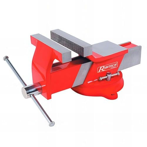 Ribimex Morsa da Banco in Acciaio, Apertura 100 mm, Base Rotante con Blocco Indipendente, Vite e Leva in Acciaio Cromato, Fissaggio Robusto per Lavorazioni di Precisione - PRETAU100/A