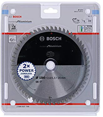 Bosch Accessories Lama Per Sega Circolare Standard For Aluminium (Alluminio, 184 x 20 x 2 mm, 56 Denti, Accessorio Per Sega Circolare A Batteria)