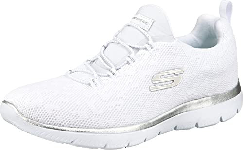Skechers Damen Summits Leopard Spot Sportschuhe, White Mesh Silver Trim, 40 EU