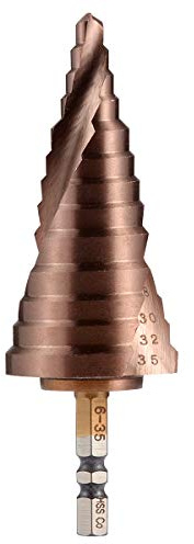 KATUR Stufenbohrer 6-35 mm 13 Stufengrößen Zwei große HSS Spiralwellen Steptrilateraler 1/4 Zoll Schaft zum Schneiden von Löchern auf Metall, Holz, Kunststoff