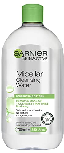 Garnier Micellar Cleansing Water For Combination Skin 700ml, Gentle Cleanser & Makeup Remover, Fragrance Free, Recognised By The British Skin Foundation, Use With Reusable Micellar Eco Pads