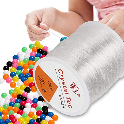 Filo Elastico per Braccialetti, ARPDJK 0.8mm Filo Nylon Trasparente per Appendere Decorazioni, Filo per Perline Resistente e Durevole per Collane
