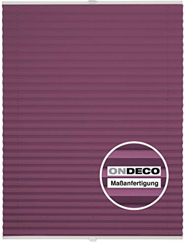 ondeco Plissee Klemmfix auf Maß für alle Fenster innen, ohne Bohren, Montage Klemmträger Sonnenschutz Sichtschutz Rollo Blickdicht Lila B: 71-80 cm, H: 40-100 cm