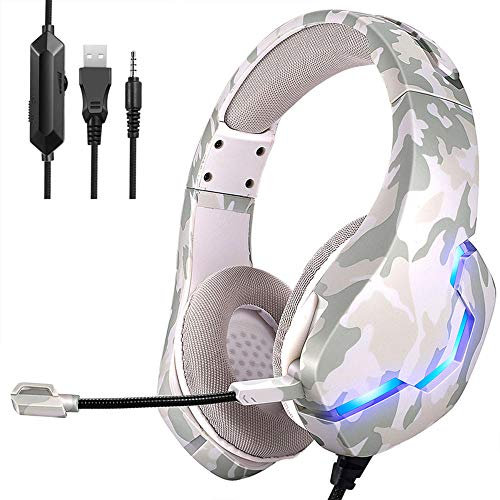YONII Cuffie mimetiche da 3,5 mm, Cuffie da Gioco per Computer con Microfono Cuffie da Gioco PS4 con Pollo incandescente, con riduzione del Rumore del Microfono Cuffie da Gioco PSP, Argento