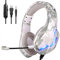 YONII Cuffie mimetiche da 3,5 mm, Cuffie da Gioco per Computer con Microfono Cuffie da Gioco PS4 con Pollo incandescente, con riduzione del Rumore del Microfono Cuffie da Gioco PSP, Argento