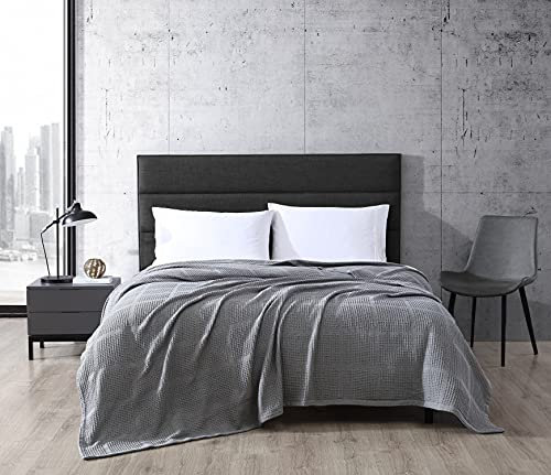 Kenneth Cole New York - King-Size-Decke, leichte Baumwolle, gemütliche Decke für Zuhause, für alle Jahreszeiten (Waffelgitter, Mittelgrau, Kingsize)