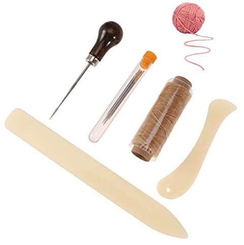 MILISTEN 10pcs Handmade Bookbinding Tools Set Kit with Bone Folder Large Eye Needles Waxed Thread Wood Handle Awl for DIY Bookbinding and Sewing Supplies