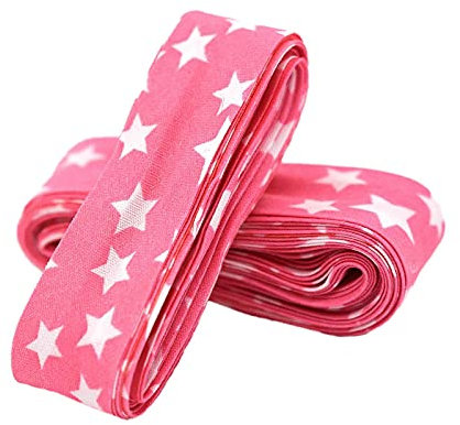 1 x 3m Motiv-Schrägband Saumband 20mm gefalzt Einfassband Dekoband Motivwahl, Motiv:Sterne | rosa-weiß