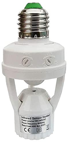PS-TECH Portalámparas con Detector de Movimiento PIR Bombillas con Casquillo E27 para Uso en Interior con Ajuste de Tiempo y luz