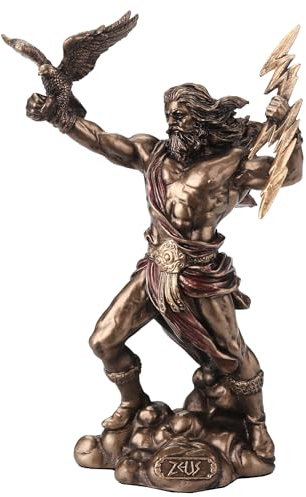Veronese Design Zeus, griechischer Gott des Himmels, der Thunderbolt hält, handbemalt, Kunstharz-Skulptur