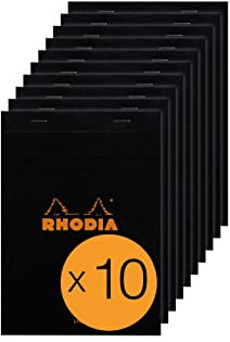 Rhodia 166009C - Packung mit 10 Notizblöcken No.16, DIN A5 80 Blätter liniert mit Rand 80g, Schwarz, 1 Pack