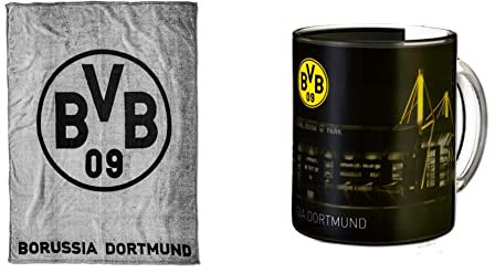 Borussia Dortmund, BVB-Fleecedecke (grau), Grau/Schwarz, 0 & BVB-Zauberglas