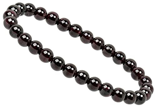 ELEDORO Stretch Armband aus echten Edelstein-Perlen (6mm) – Perlenarmband für stilvolle Eleganz (Granat)
