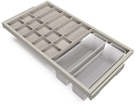 Emuca - Organisationsschublade für Schränke mit Hilfstablett und sanft schließenden Schienen für Schränke, Modul 900mm, regulierbare, Steingrau lackiert