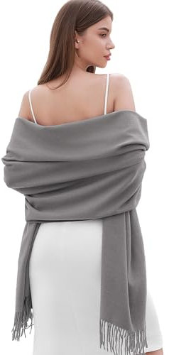 RIIQIICHY Damen Schal Hellgrau Stola Festlich für Abendkleid Pashmina Schals Tücher für Frauen Hochzeit Schultertuch Frühling Winter Schal Warme Kuschelig