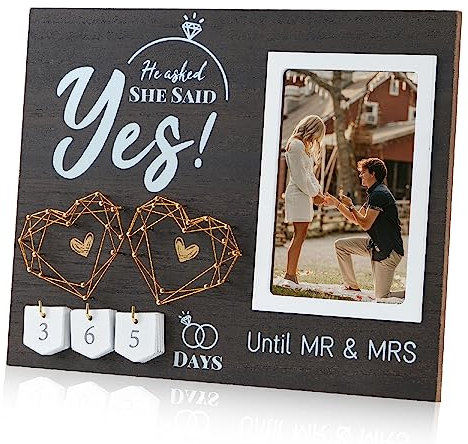 Verlobungsgeschenke für Paare, Hochzeits-Countdown-Kalender, Verlobungs-Bilderrahmen, coole Verlobungsgeschenke für Frauen, Paare, frisch verlobt – He Asked, She Said Yes