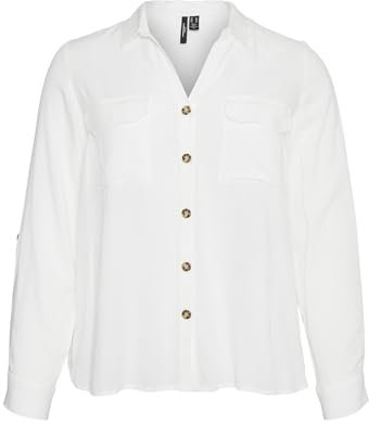 VERO MODA CURVE Damen Vmbumpy L/S Shirt New Curve Noos Bluse, Snow White, 48 Große Größen EU