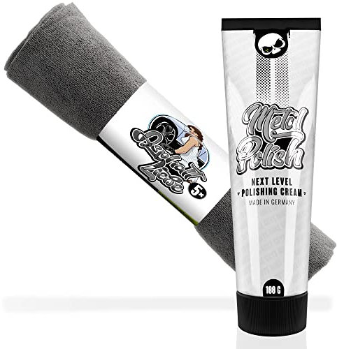 Nuke Guys METAL POLISH - Metallpolitur - 100 Gramm - für alle metallischen Oberflächen - Intensive Reinigung & Schutz + Nuke Guys Asphaltliebe 5er Pack Mikrofasertücher