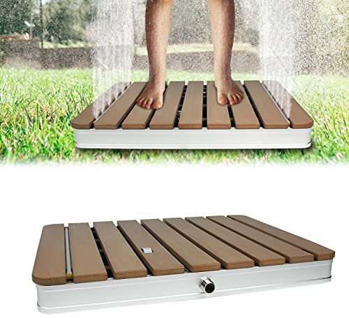 UISEBRT Gartendusche Außendusche aus WPC und Aluminium - Mobile Bodendusche Solardusche Campingdusche - Fontänenhöhe bis 4m einstellbar - für Pool Garten Terrasse (Eckig - Braun)