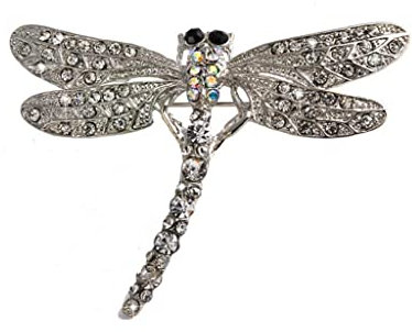 Jojomis Elegante Brosche Anstecker Ansteckblume mit Libellen-Vogel, klare Strasssteine, silberfarben, Wie beschrieben