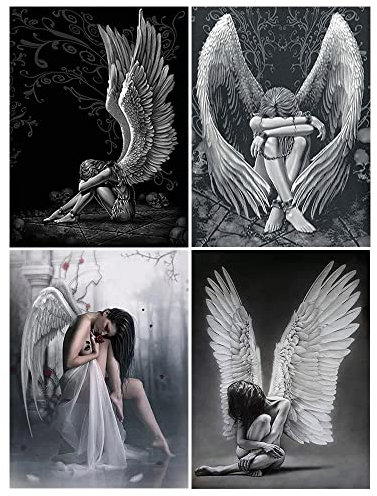DCIDBEI 30x40CM 4er Set Diamant-Stickerei komplettes Frau Sexy, Diamond Painting Teufel Engel, Wanddekoration, Schlafzimmer,Basteln, Malen & Handarbeiten Horror || Grauer Engel