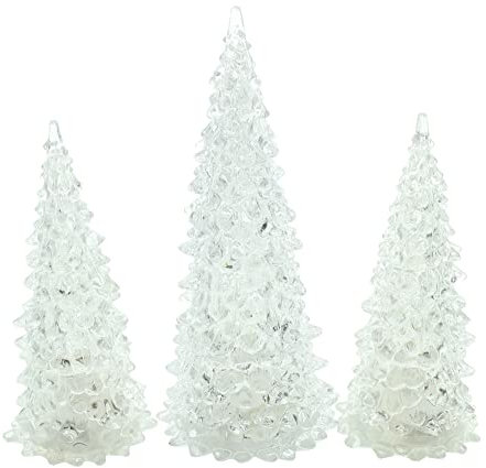 FRANK FLECHTWAREN LED-Tanne Glamour, 3er Set, Kunststoff, warmweiße LED, batteriebetrieben, An-/Aus-Schalter Maße: Höhe 17 cm, 23 cm, ohne Batterien, nur für den Innenbereich geeignet