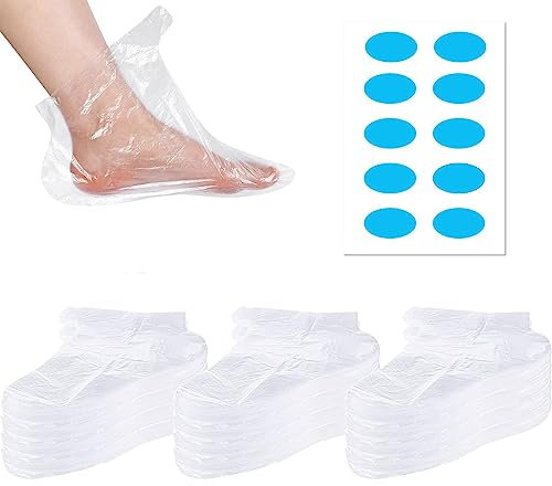PLABBDPL Set da Bagno in Cera di Paraffina, 100 Calzini Usa e Getta in Plastica per Pedicure Piedi, Cera Paraffina Trattamento Termale, Fodere da Bagno in Cera Paraffina per Piedi, Trasparenti