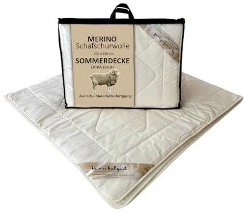 Meivita Merino Schafschurwolle Sommerdecke EXTRA LEICHT in 200x200 cm im Wärmebereich 1 Made in Germany