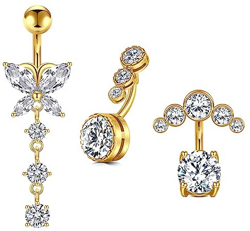 Briana Williams Bauchnabelpiercing 6mm Chirurgenstahl 1.6mm Kurzer Stab Piercing Banane Bauchnabel mit Anhänger Diamant Zirkon