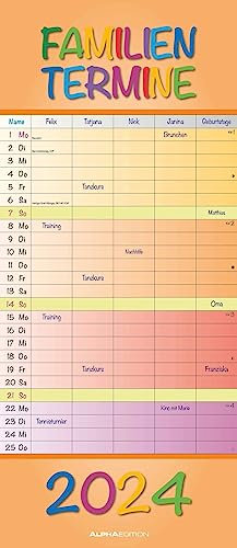 Familienplaner Regenbogen - Kalender 2024 - Alpha Edition-Verlag - bunter Wandkalender mit 5 Spalten zum Eintragen - Familienkalender - 20 cm x 45 cm