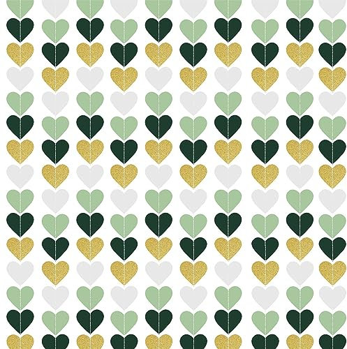 10 Stück Herz-Papier-Latte-Dekorationen, hängende Deko-Girlanden, Party-Dekorationen, grün-goldene Vintage-Dekoration für Hochzeit, Jahrestag, Valentinstag, Geburtstag (2 m)