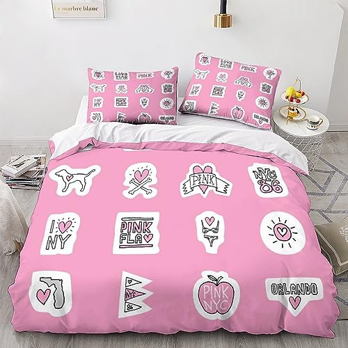 HMLTD Barbie-Pulver Bettwäsche Bettbezug Rosa Set Mikrofaser, Bettbezug Reißverschluss Und Kissenbezug Für Schlafzimmer,weiche Bequemer Double(200x200cm)