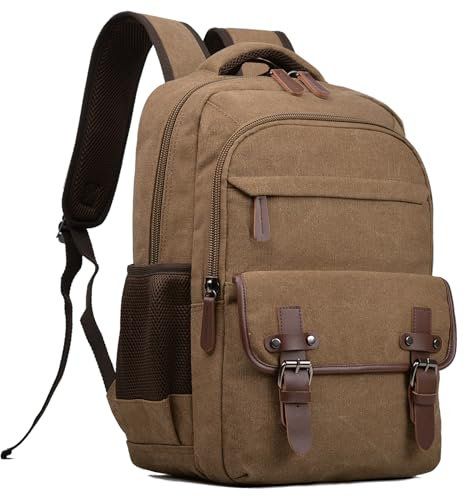 Mochila vintage de lona para mujeres y hombres, mochilas de viaje para laptop de 15.6 pulgadas, mochila casual para mujer, Café