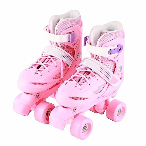 GOTOTOP Kinder-Rollschuhe, Verstellbar, Beleuchtet, Anfänger-Rollschuhe, Zweireihig, 4 Räder, Quad, Beruf, Sichere, Stabile Rollschuhe für Drinnen und Draußen