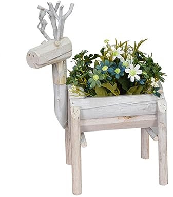 Sport Tent Blumentopf Pflanzkübel Blumenkasten Holz Rustikal Pflanzgefäß Blumenkübel Pflanztopf REH Gartendeko für Innen- und außen Skulptur zum bepflanzen Weiß