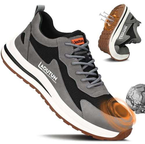 LAoutun Safety Trainers Men Steel Toe Cap Trainers CE Certified Protective Shoes Lightweight Work Trainer Breathable Work Shoes for Men Comfy Work Industrial Puncture Proof Construction Work Boots