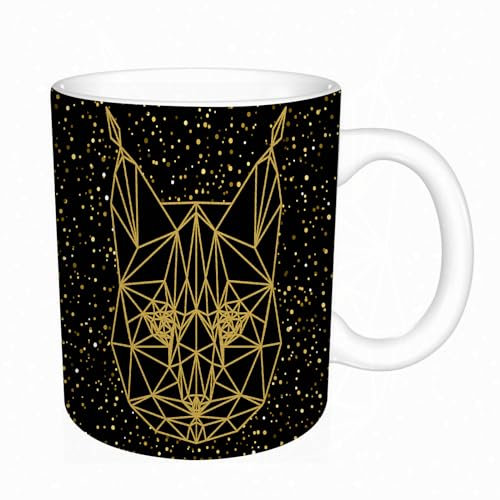 Original Becher - Teetasse als Geschenk für Ihre Lieben - Abstrakter Luchs. Goldene glitzernde Textur. In einer durchgehenden Linie gezeichnete Kaffeetasse aus feinem Porzellan - 330 ml 8 x 8,5 cm