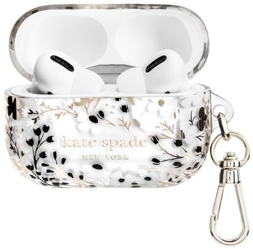 kate spade new york AirPods Pro Protective Case with Keychain Ring - Multi Floral Black and White, Compatible with AirPods Pro 2nd / 1st Generation