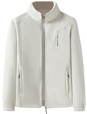 Yowablo Giacca in pile caldo antivento rinforzato in pile con colletto alla coreana autunno e inverno tinta unita da uomo con doppia tasca laterale con cerniera Pile Xl (White, XXL)