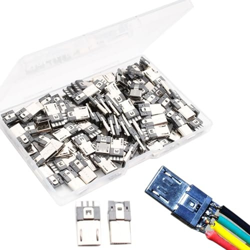 VISSQH 100pcs Mini Connecteurs USB Type B à Souder 5 Broches, Ports de Charge, pour Bricolage et Alimentation