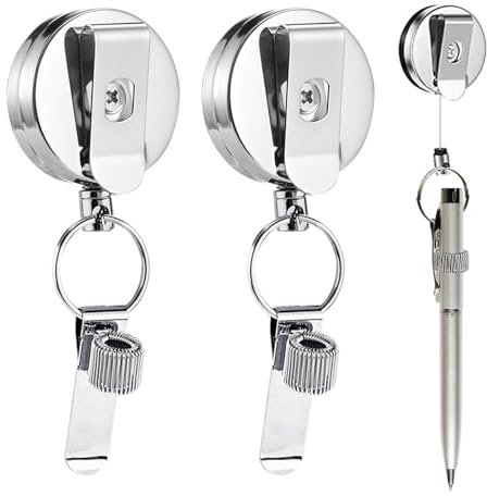 2 Stück Pen Holder,Bleistifthalter,Pen Holder Pocket Clip,Verstellbarer Federring,Ideal für Marker und Zimmermannsstifte – Dickes Kabel, Selbsteinziehende Rolle und Fester Gürtelclip aus Metall