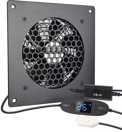 euroharry Ventola USB da 120 mm Display digitale sistema di ventola silenziosa controllata dalla temperatura, ventola da 5 V con moderno telaio in alluminio nero spazzolato per armadi audio