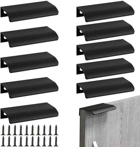 Delsen 10 Piezas Tiradores Ocultos Para Armarios de Cocina Negro, 80MM Manijas Ocultas Para Muebles de Cocina negro,Tiradores de Muebles Ocultos con 20 Tornillos para Armario, Dormitorio y Baño