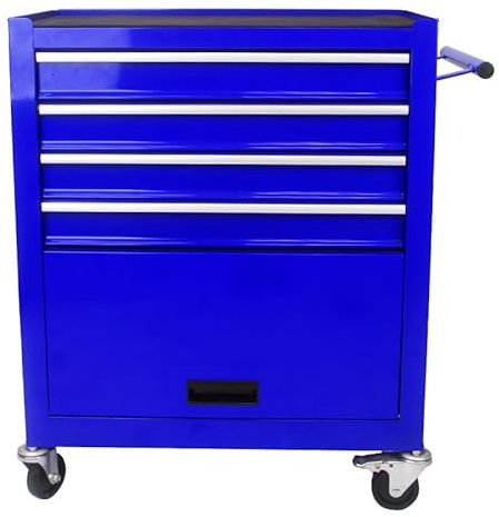BouPower Rollkoffer Werkzeugkiste 4 Schubladen Rollkoffer mit Verriegelungssystem und Rollen für Garage, Lager, Werkstatt, Werkstatt Blau