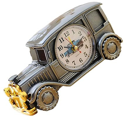 Zerodeko Eleganter Schwarz-silberner Vintage-wecker mit Automotiv Geräuschloses Uhrwerk für Zuhause Büro Wohnheim